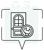 Icono con las letras GS representando el servicio de montaje de puertas.